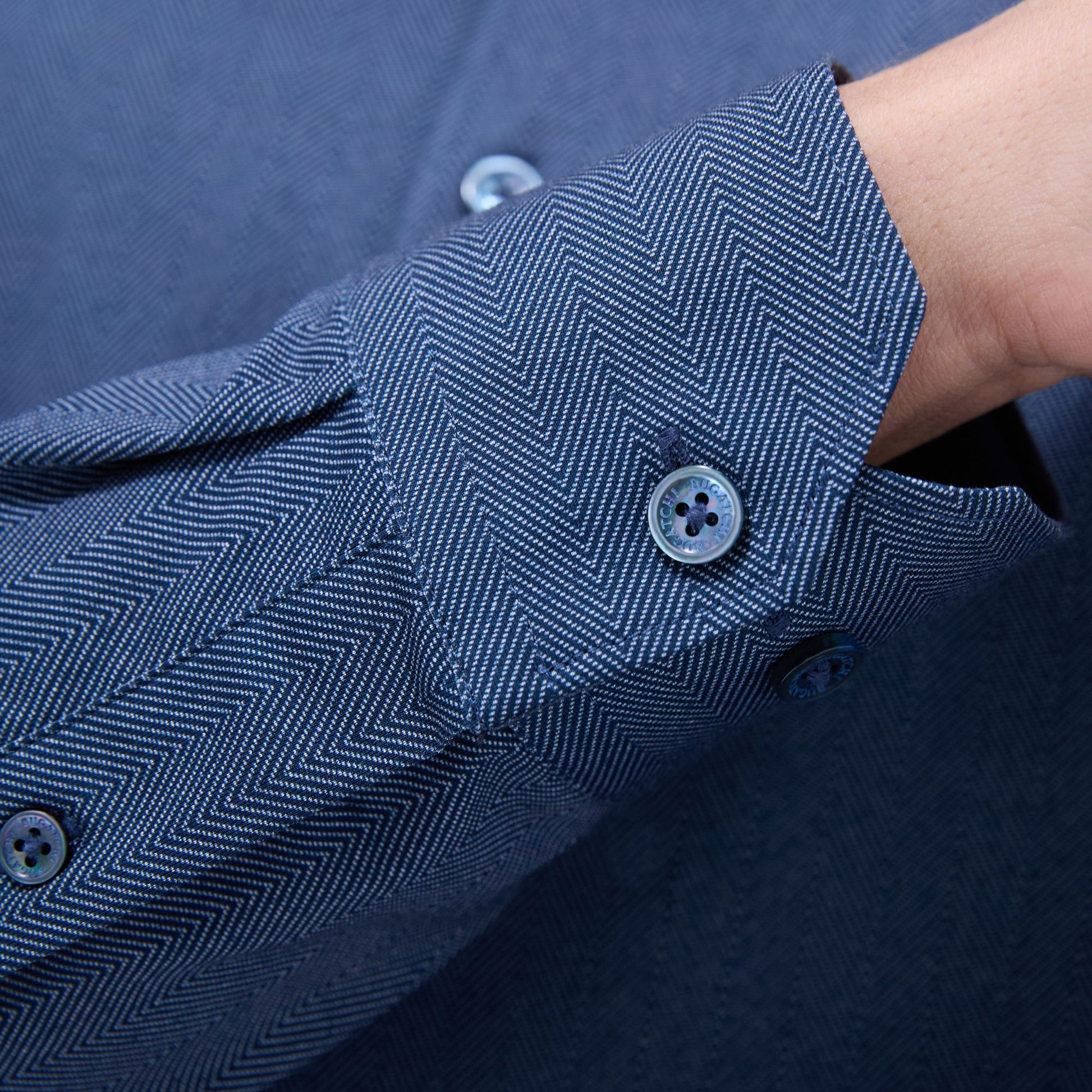 Bugatchi Jimmy Double-Sided Herringbone & Solid OoohCotton® Shirt Navy