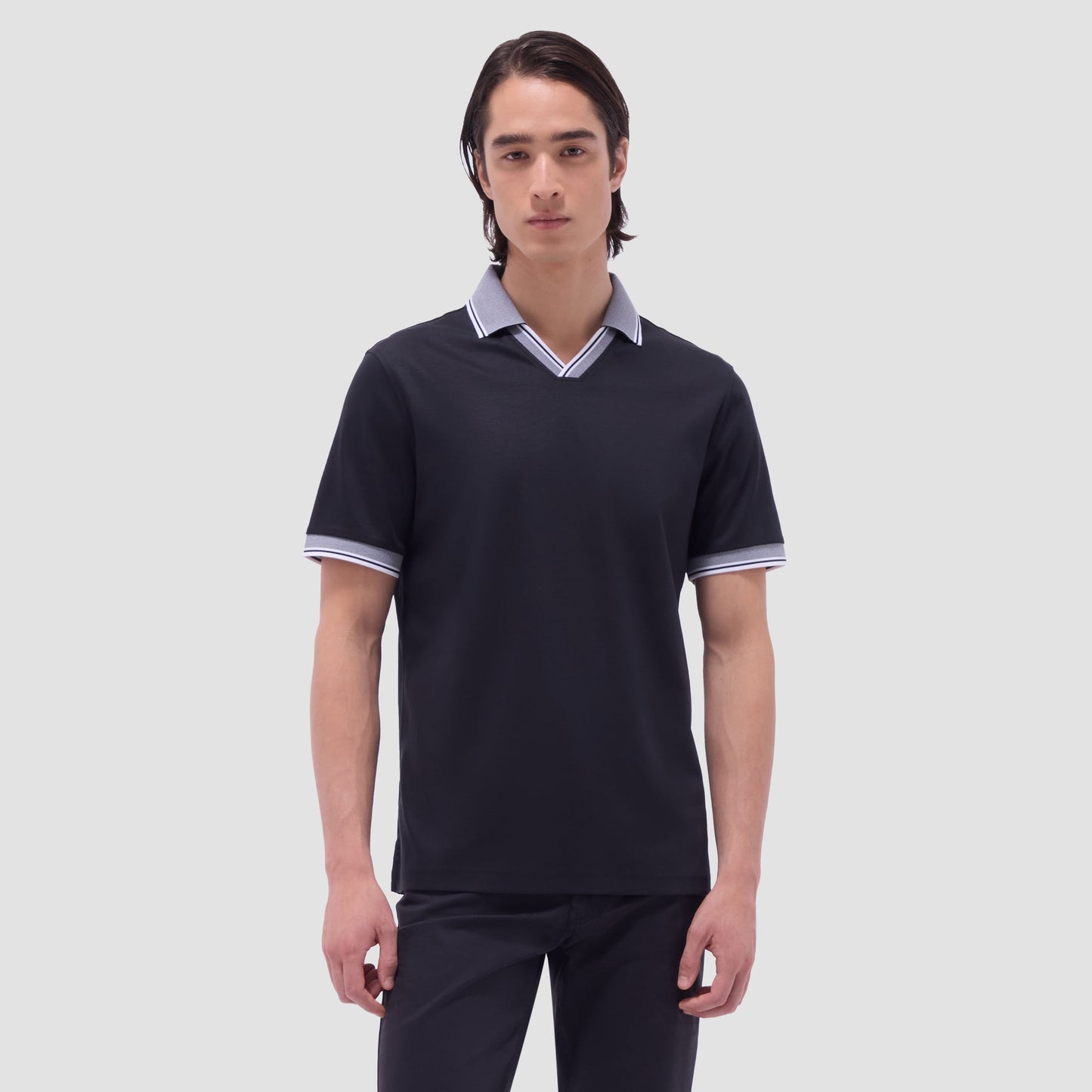 Bugatchi Solid Johnny Collar Polo Shirt Black