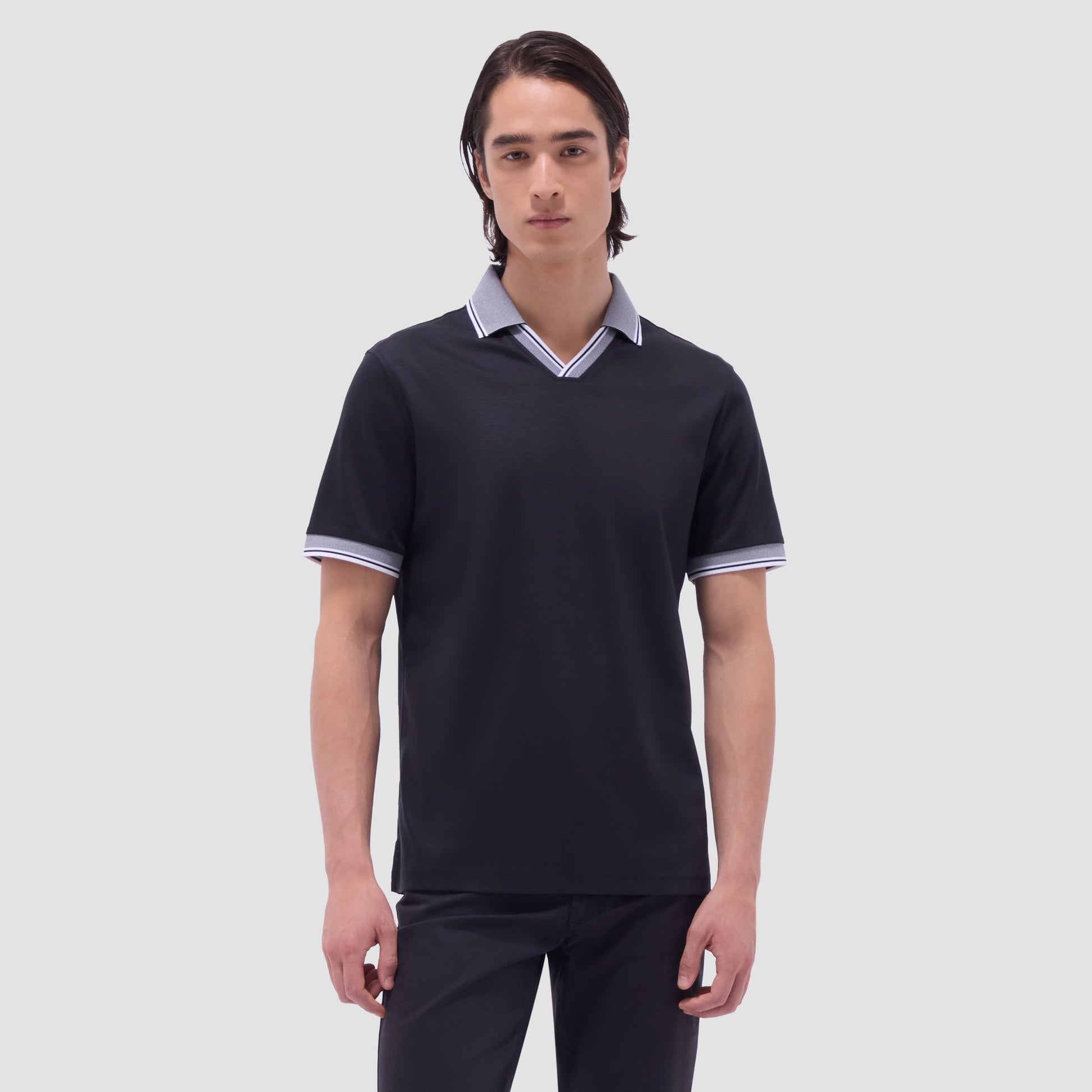 Bugatchi Solid Johnny Collar Polo Shirt Black