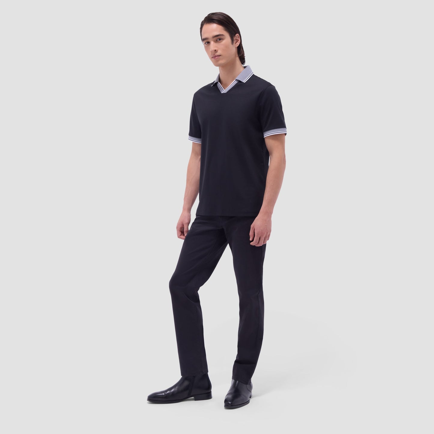 Bugatchi Solid Johnny Collar Polo Shirt Black