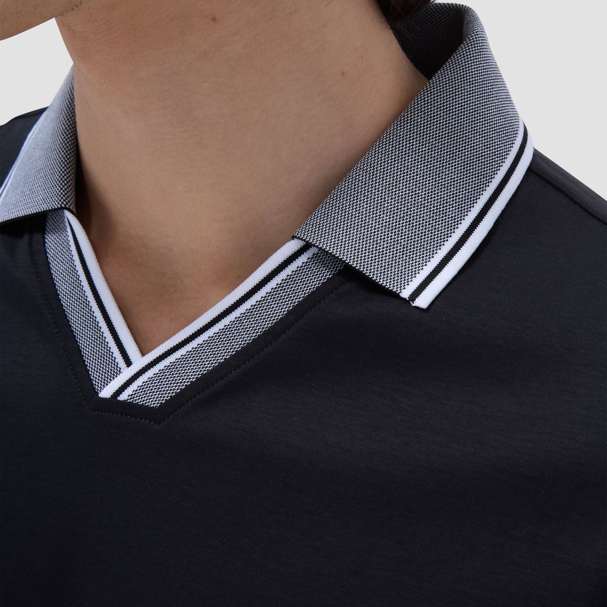 Bugatchi Solid Johnny Collar Polo Shirt Black