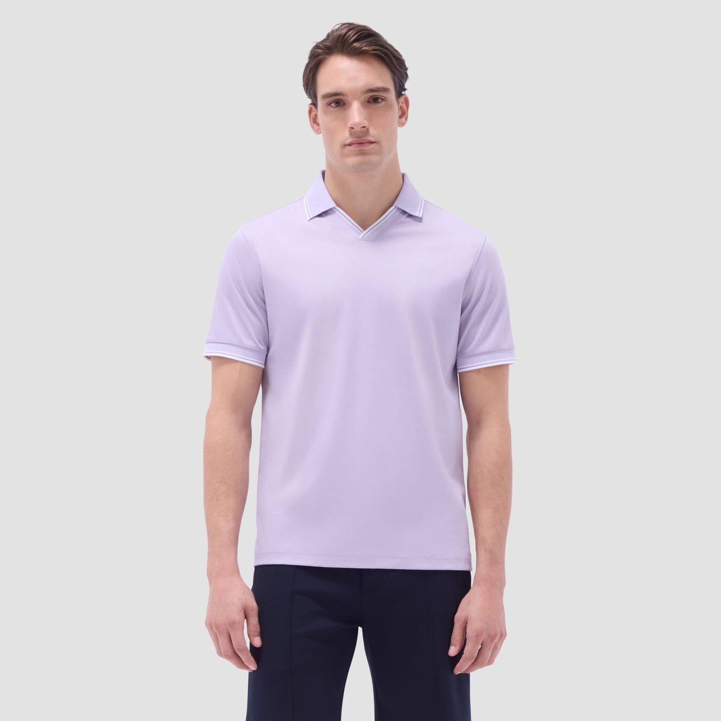 Bugatchi Solid Johnny Collar Polo Shirt Lilac