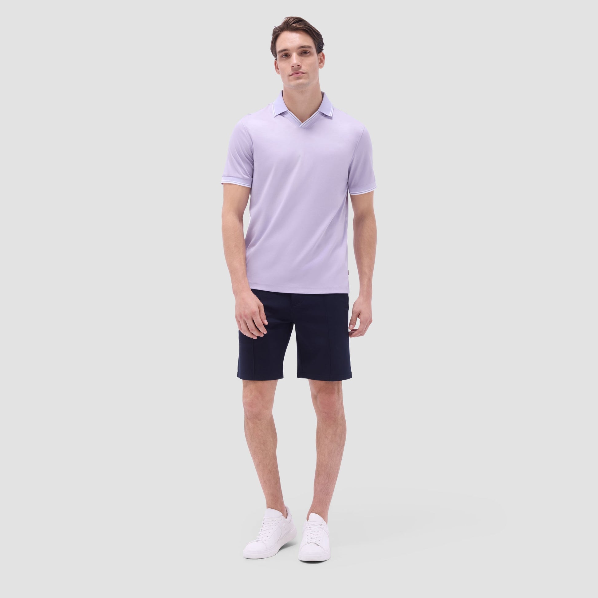 Bugatchi Solid Johnny Collar Polo Shirt Lilac