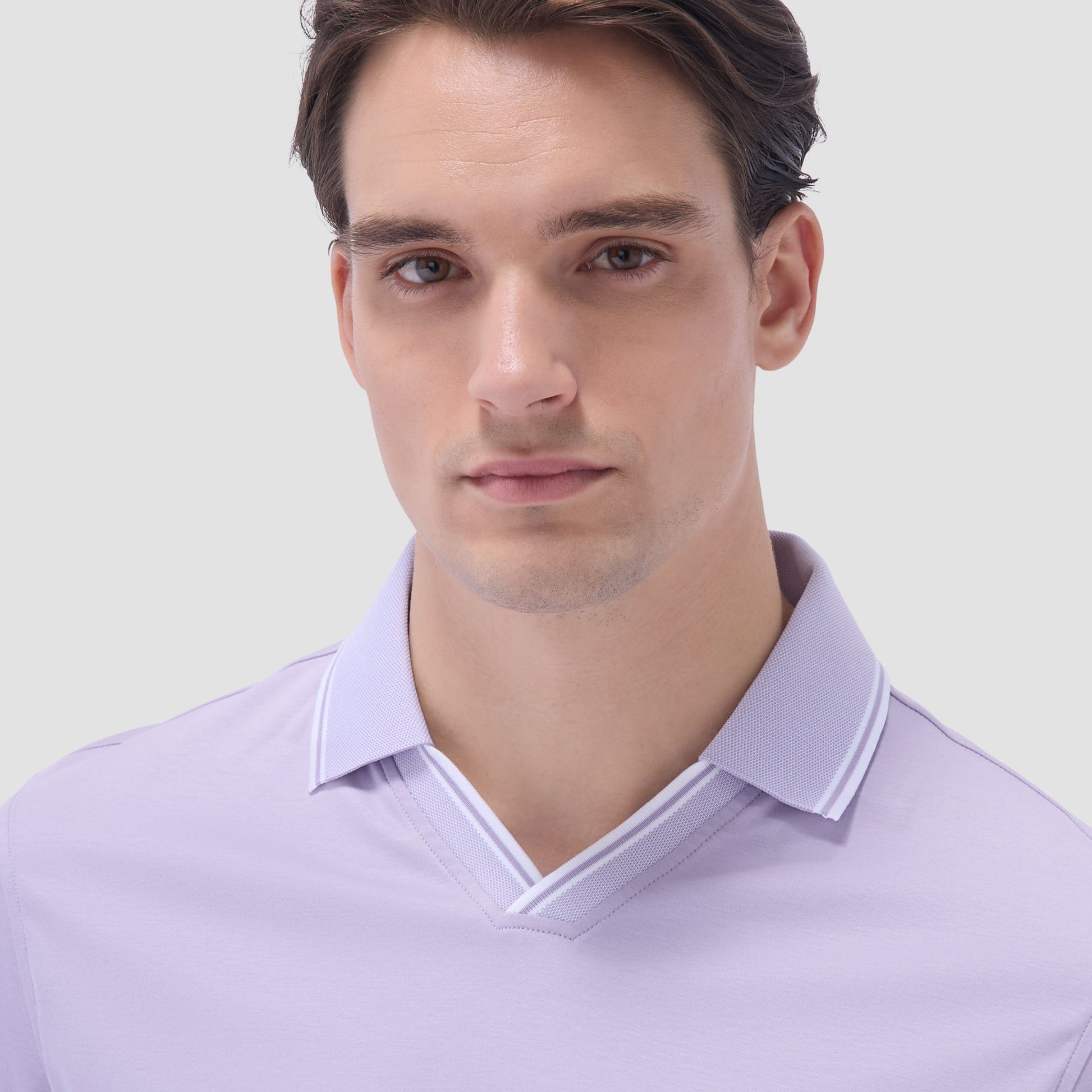 Bugatchi Solid Johnny Collar Polo Shirt Lilac