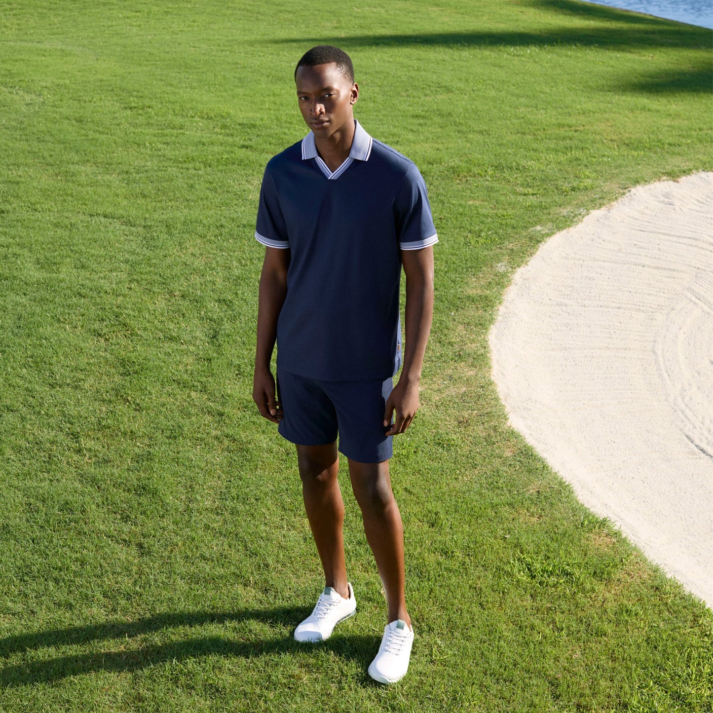 Bugatchi Solid Johnny Collar Polo Shirt Navy