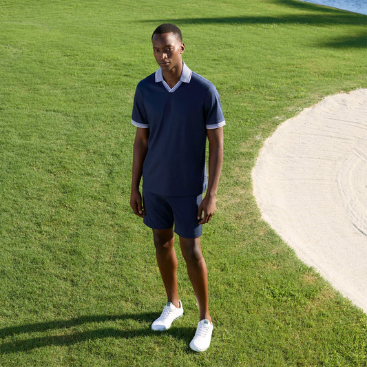 Bugatchi Solid Johnny Collar Polo Shirt Navy