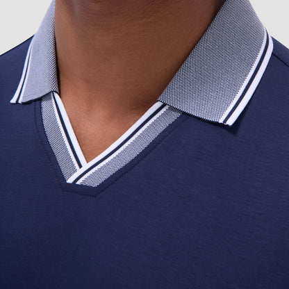 Bugatchi Solid Johnny Collar Polo Shirt Navy