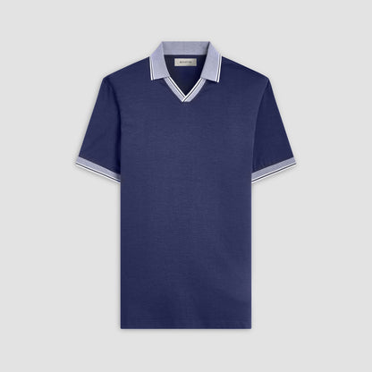 Bugatchi Solid Johnny Collar Polo Shirt Navy