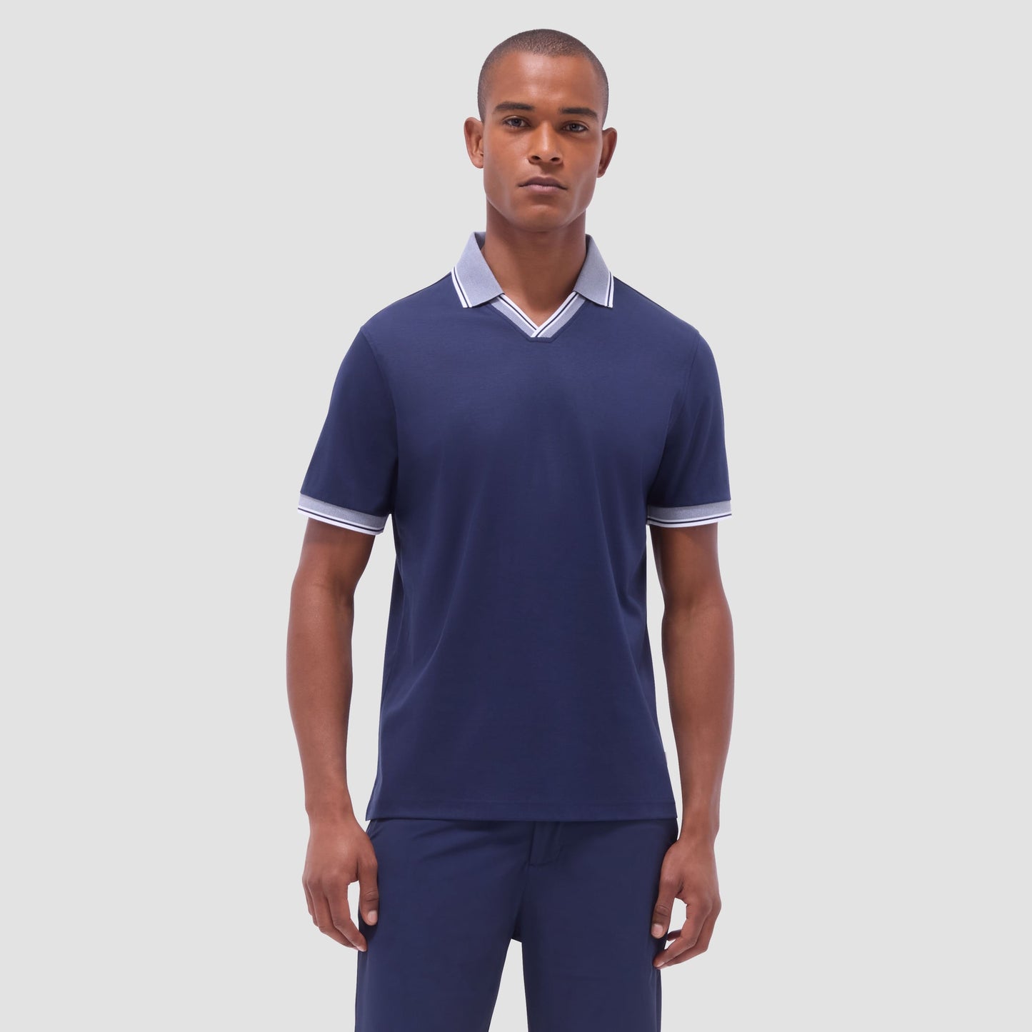 Bugatchi Solid Johnny Collar Polo Shirt Navy