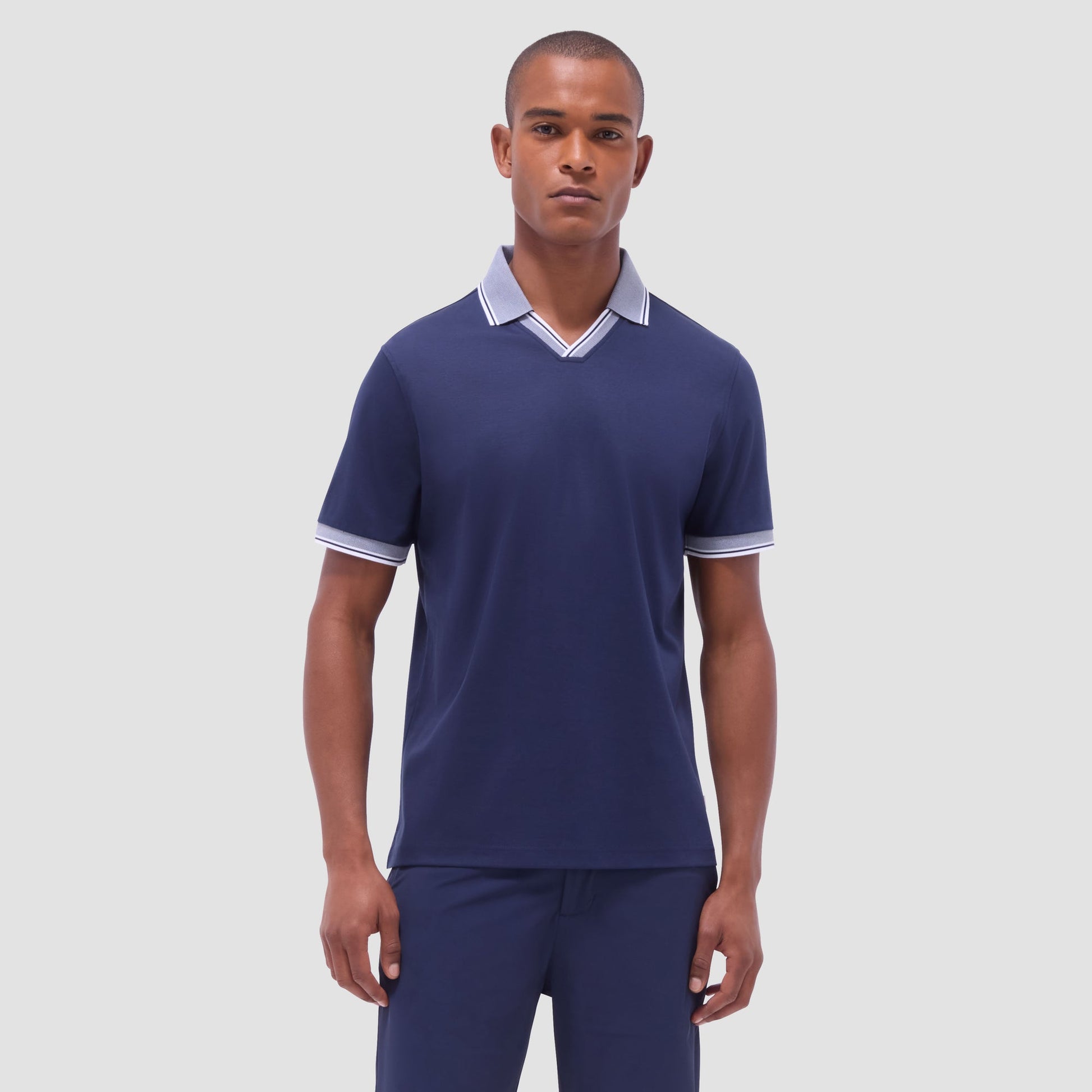 Bugatchi Solid Johnny Collar Polo Shirt Navy