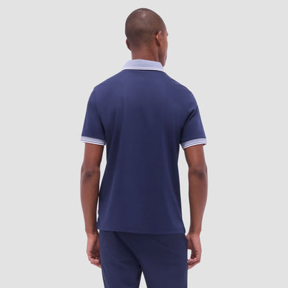 Bugatchi Solid Johnny Collar Polo Shirt Navy
