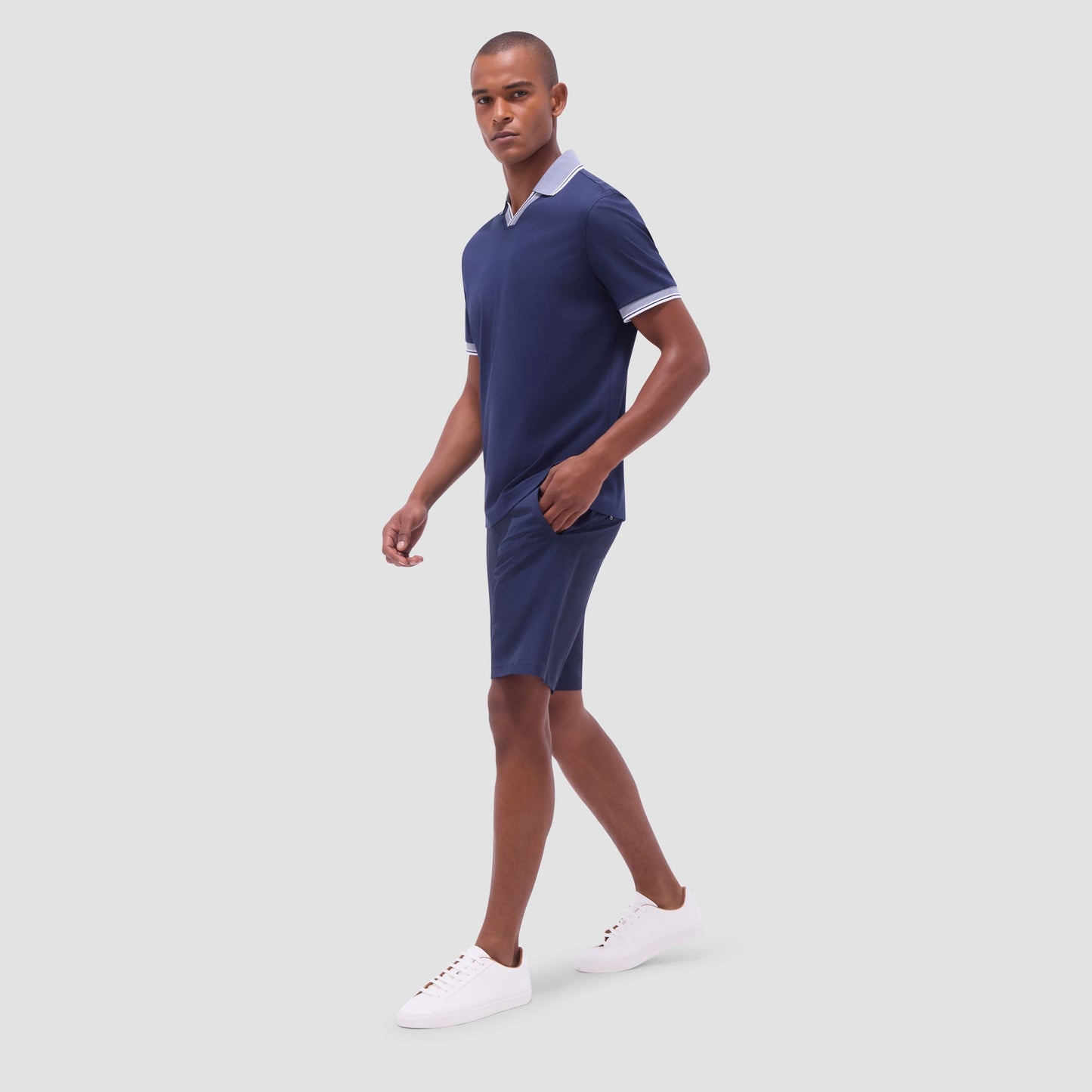 Bugatchi Solid Johnny Collar Polo Shirt Navy