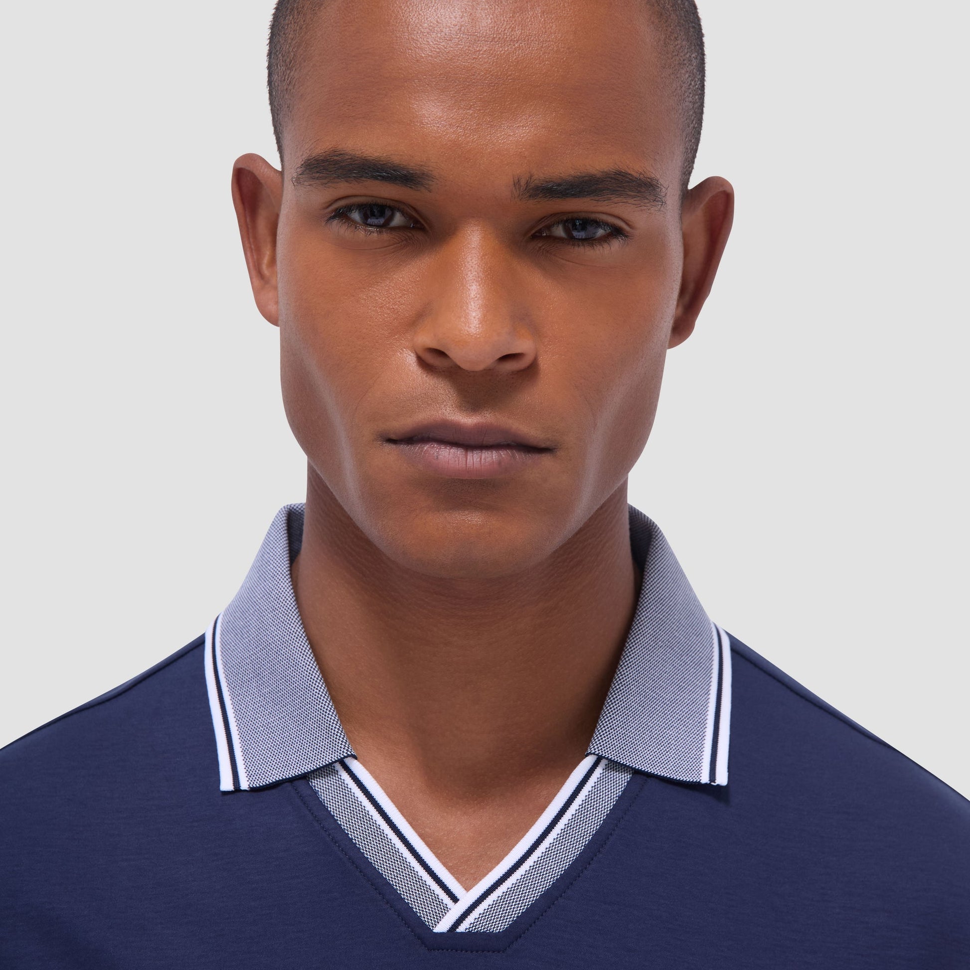 Bugatchi Solid Johnny Collar Polo Shirt Navy