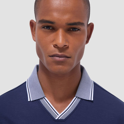 Bugatchi Solid Johnny Collar Polo Shirt Navy