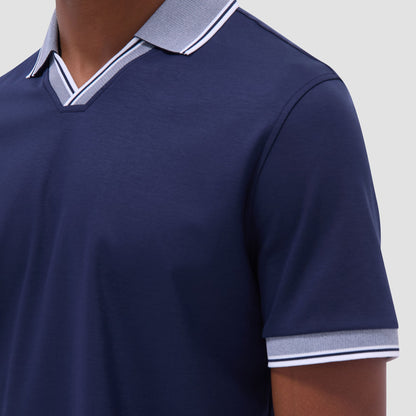 Bugatchi Solid Johnny Collar Polo Shirt Navy
