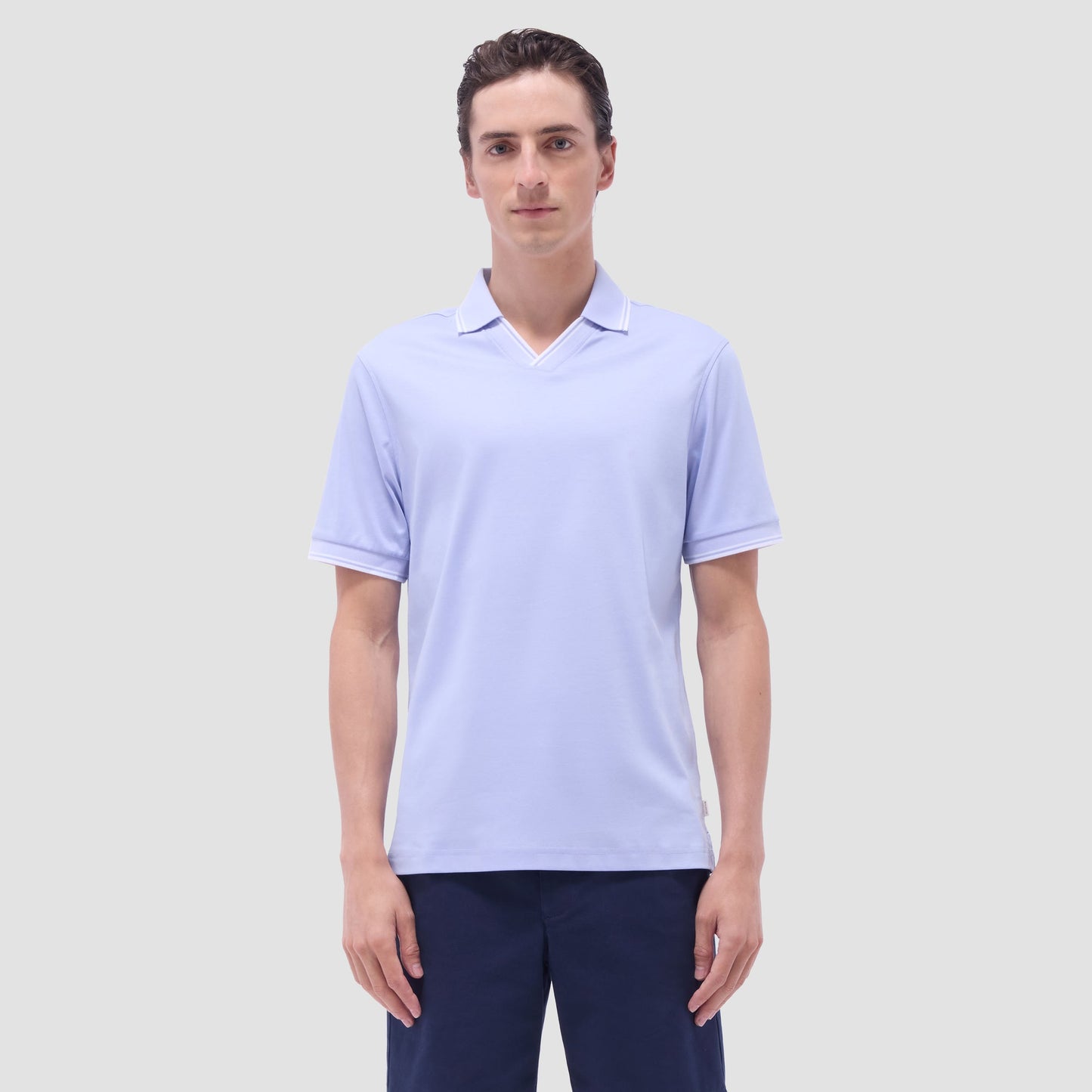 Bugatchi Solid Johnny Collar Polo Shirt Sky