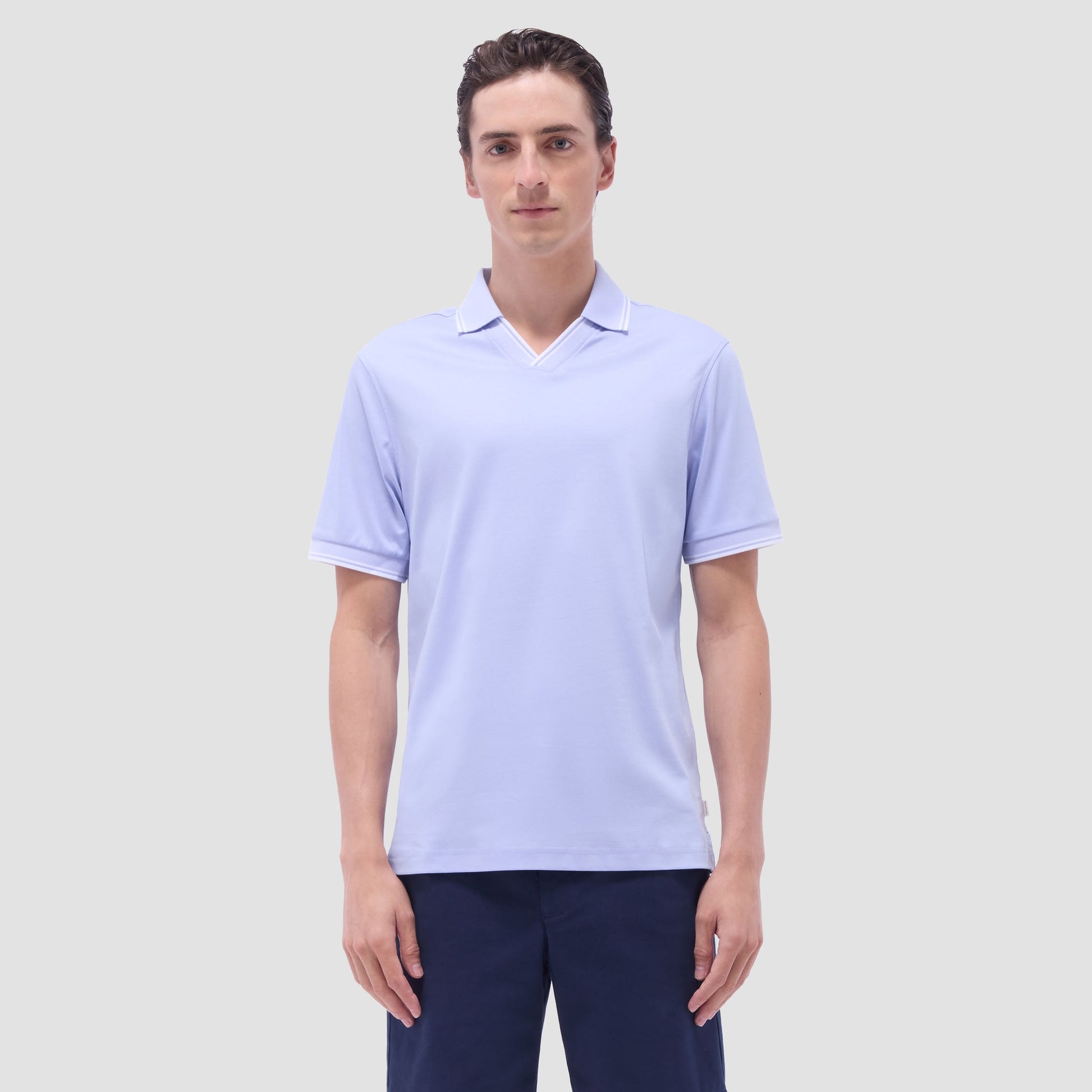 Bugatchi Solid Johnny Collar Polo Shirt Sky
