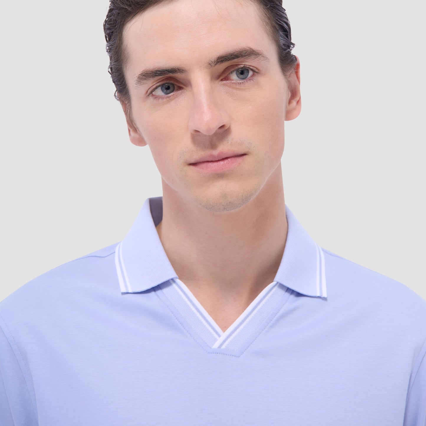 Bugatchi Solid Johnny Collar Polo Shirt Sky