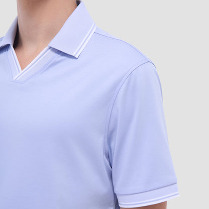 Bugatchi Solid Johnny Collar Polo Shirt Sky