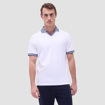 Bugatchi Solid Johnny Collar Polo Shirt White