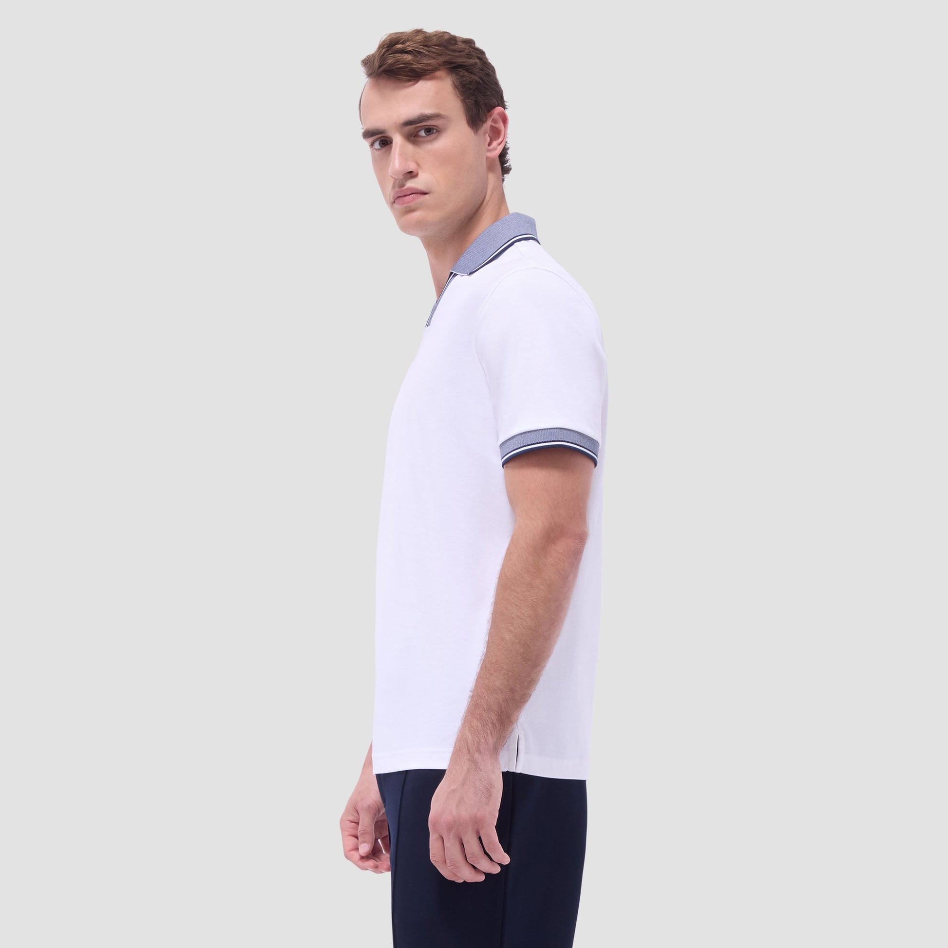 Bugatchi Solid Johnny Collar Polo Shirt White