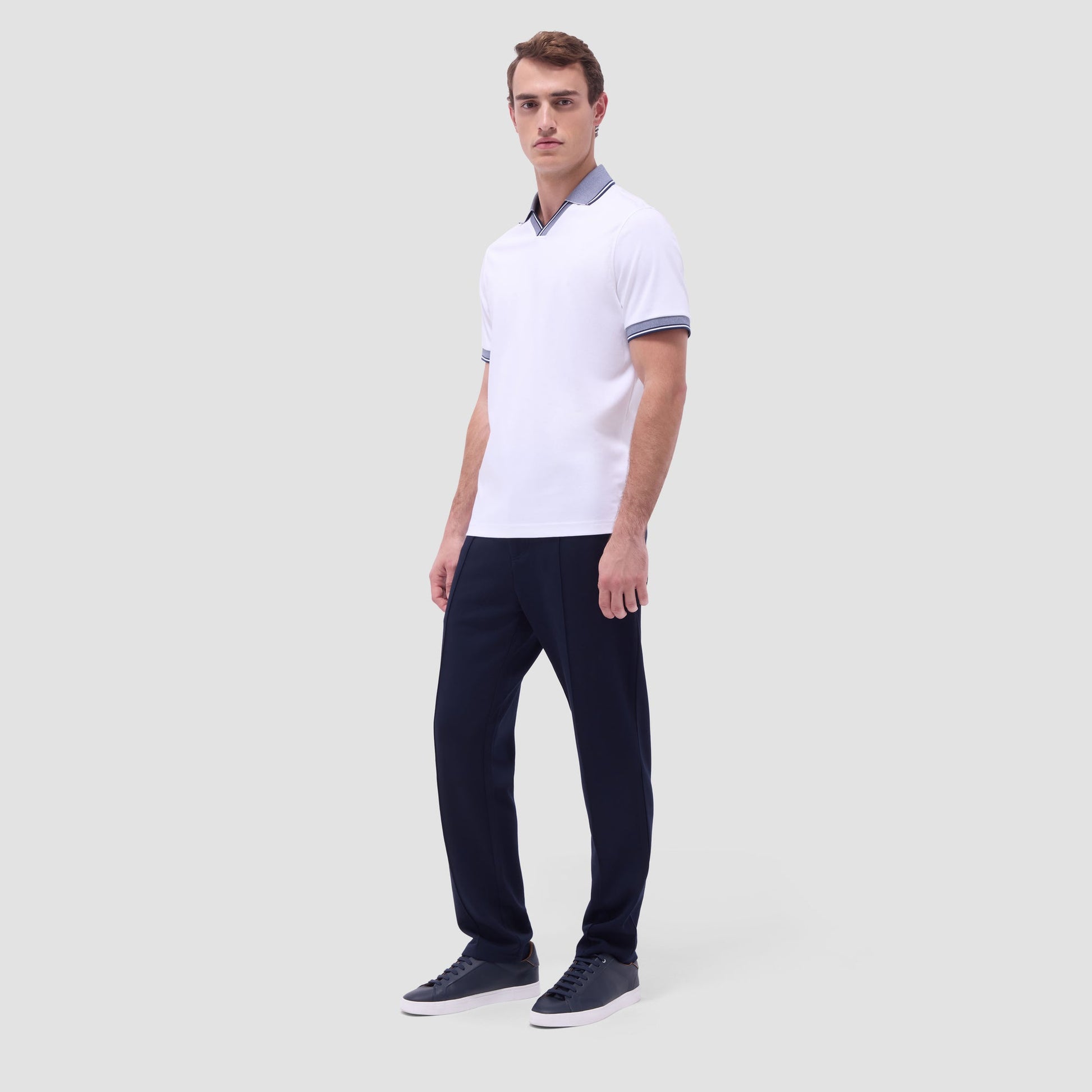 Bugatchi Solid Johnny Collar Polo Shirt White