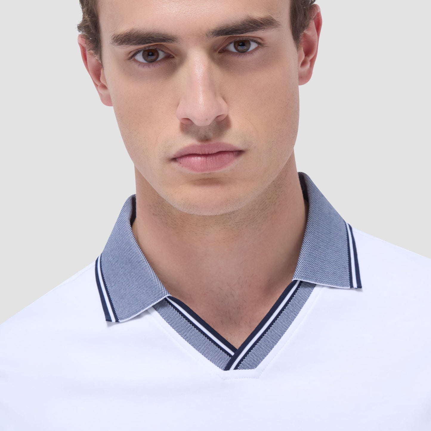 Bugatchi Solid Johnny Collar Polo Shirt White