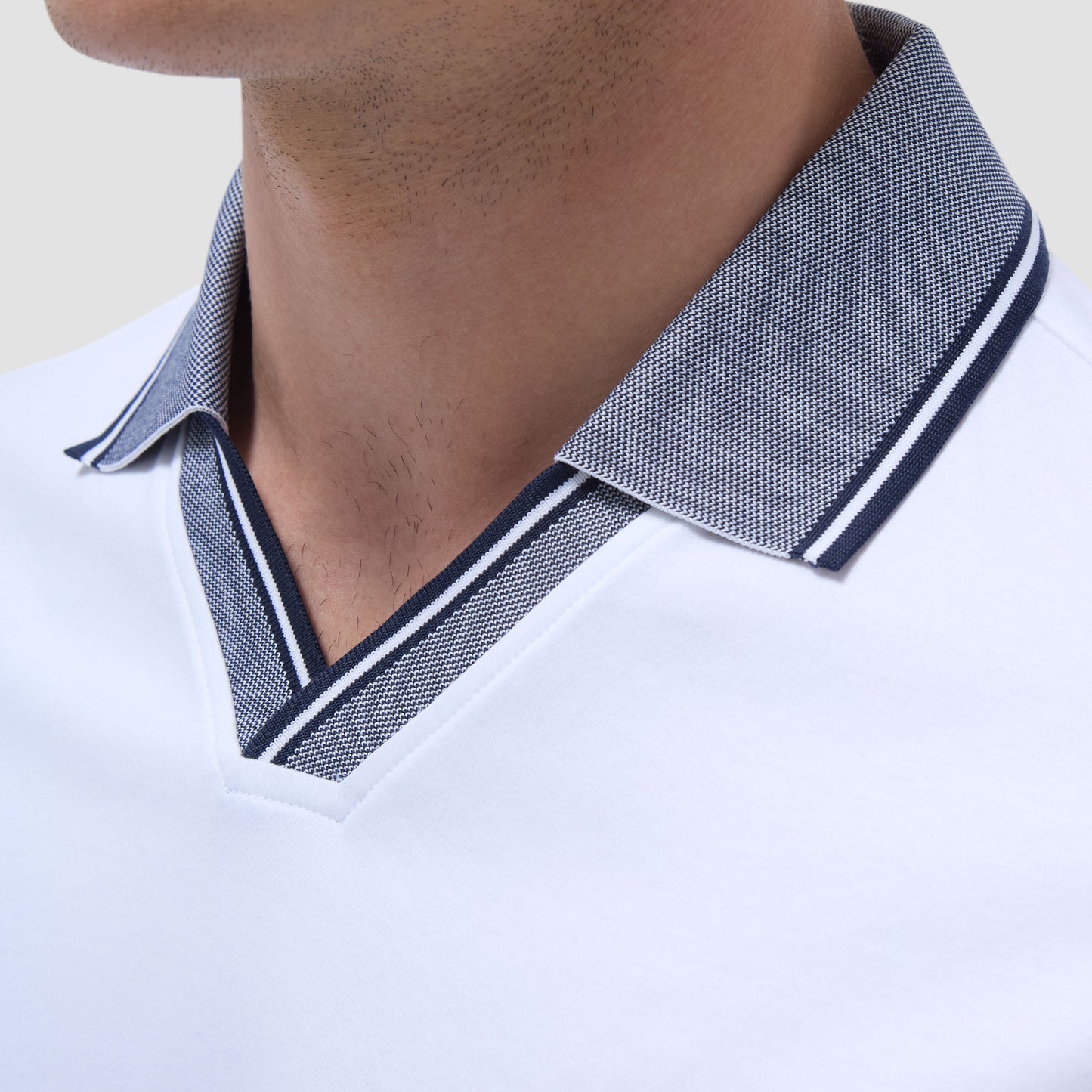 Bugatchi Solid Johnny Collar Polo Shirt White