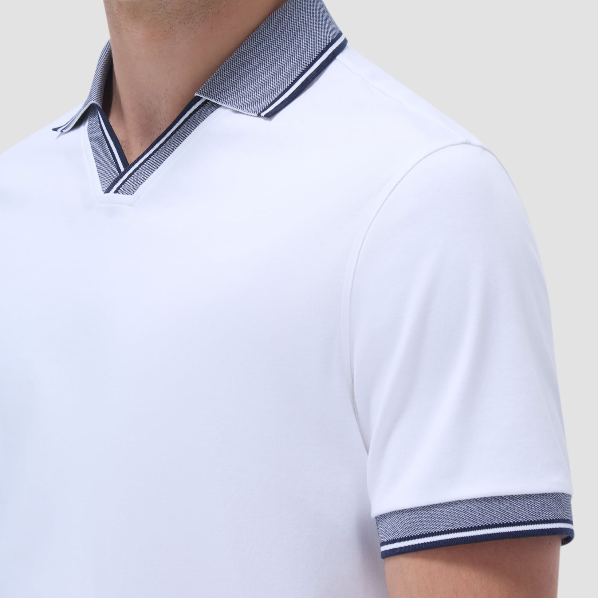 Bugatchi Solid Johnny Collar Polo Shirt White
