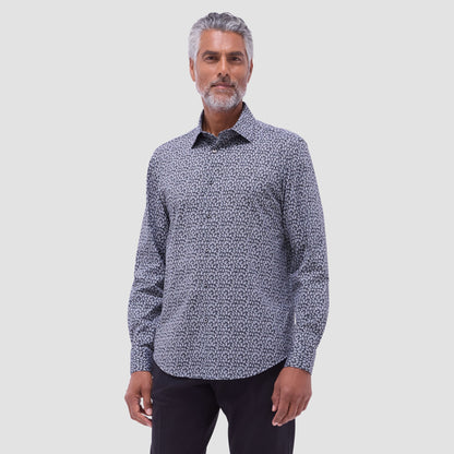 Bugatchi James Leaf Print OoohCotton® Shirt Black