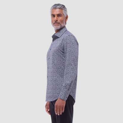 Bugatchi James Leaf Print OoohCotton® Shirt Black