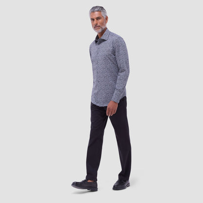 Bugatchi James Leaf Print OoohCotton® Shirt Black
