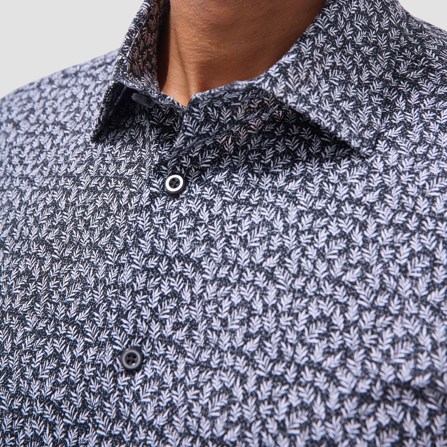 Bugatchi James Leaf Print OoohCotton® Shirt Black