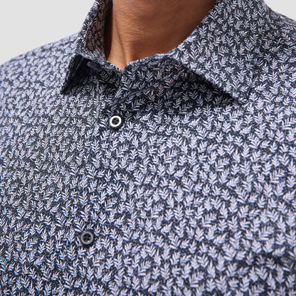 Bugatchi James Leaf Print OoohCotton® Shirt Black