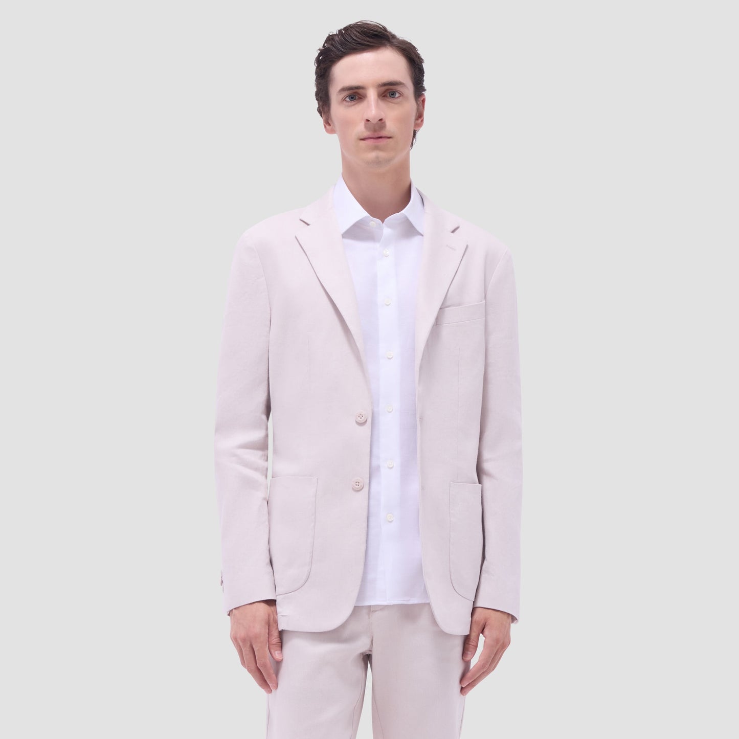 Bugatchi Linen-Cotton Two Button Blazer Stone