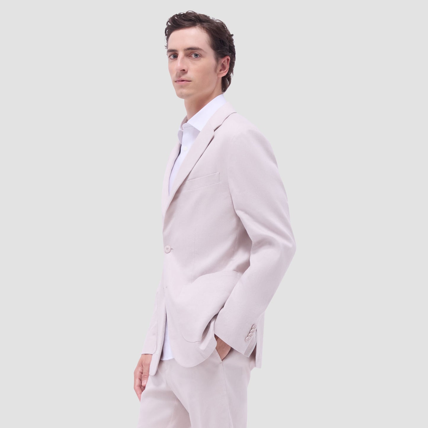 Bugatchi Linen-Cotton Two Button Blazer Stone