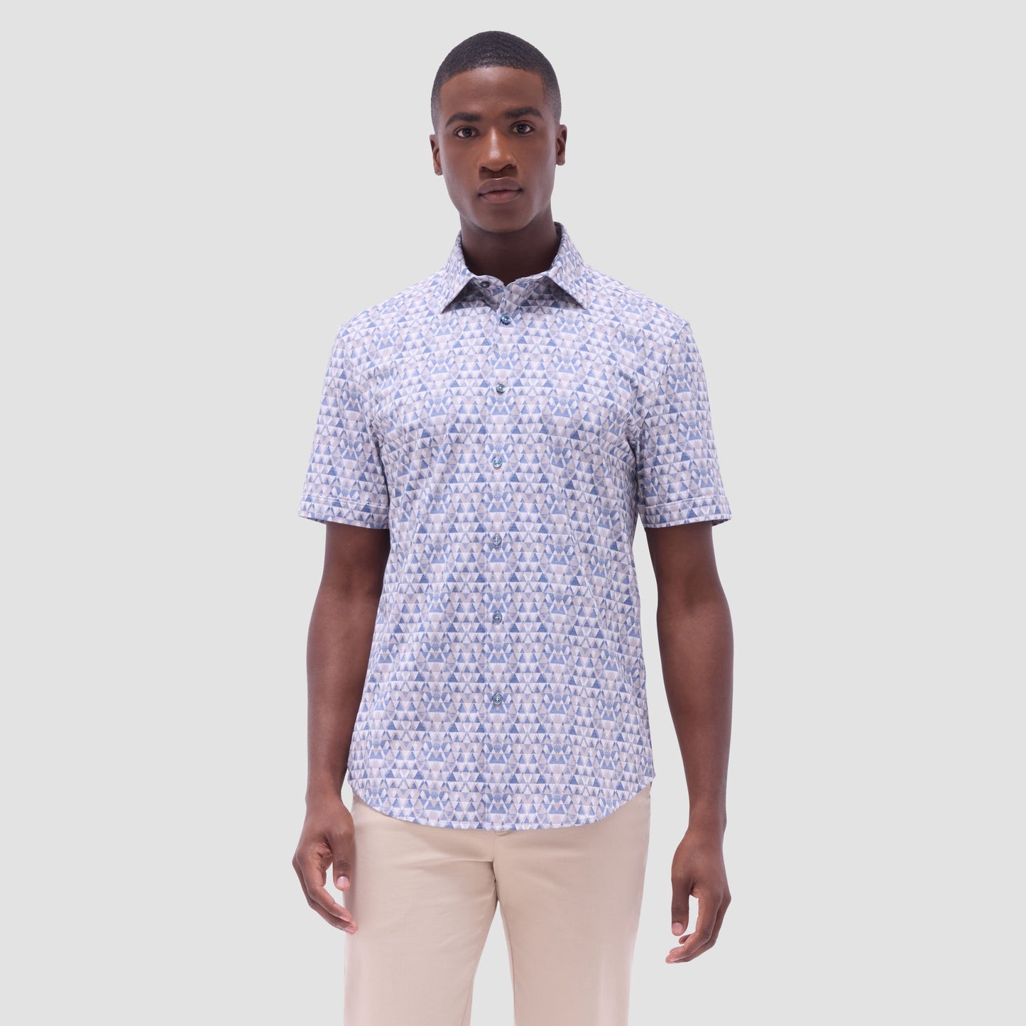 Bugatchi Miles Geometric OoohCotton® Short-Sleeve Shirt Sand