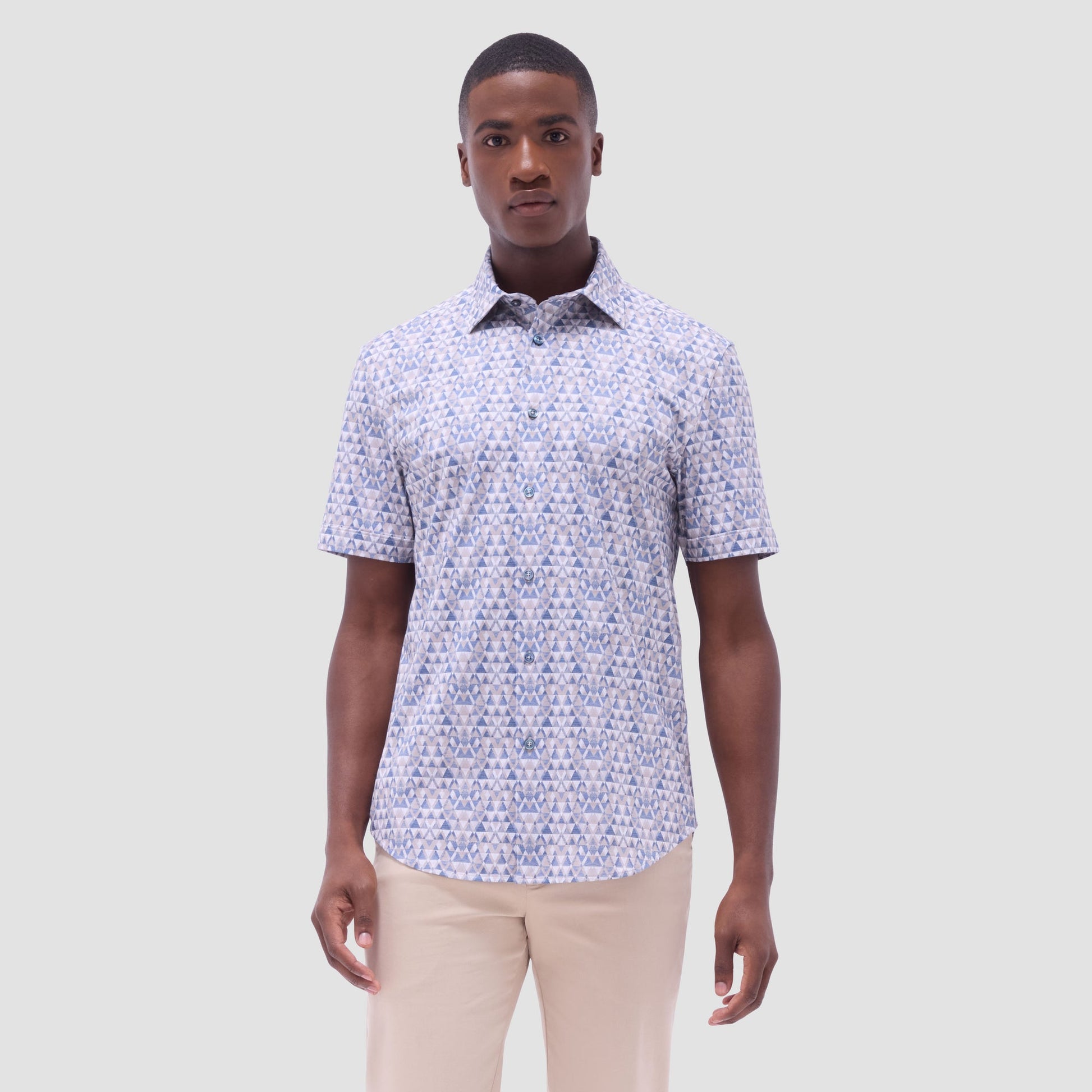 Bugatchi Miles Geometric OoohCotton® Short-Sleeve Shirt Sand