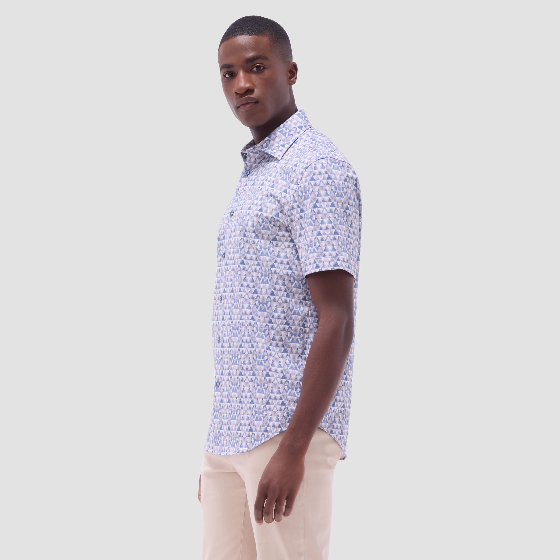 Bugatchi Miles Geometric OoohCotton® Short-Sleeve Shirt Sand