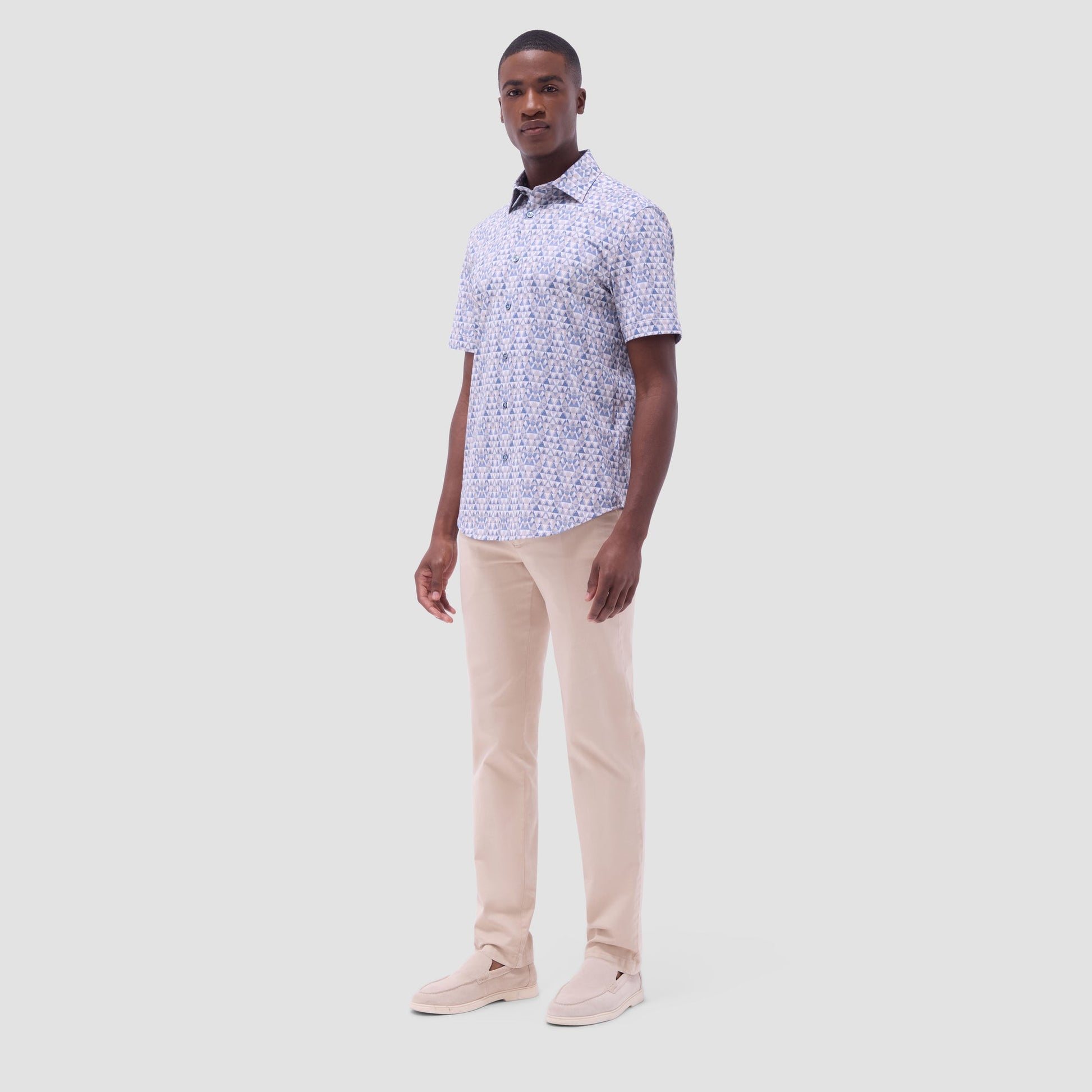 Bugatchi Miles Geometric OoohCotton® Short-Sleeve Shirt Sand