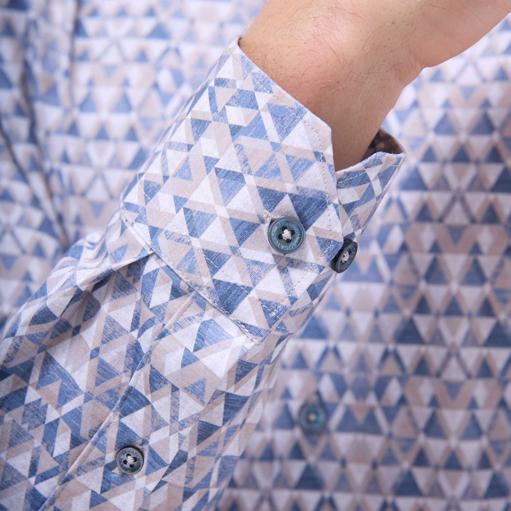 Bugatchi James Geometric OoohCotton® Shirt Sand