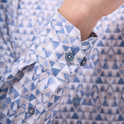 Bugatchi James Geometric OoohCotton® Shirt Sand