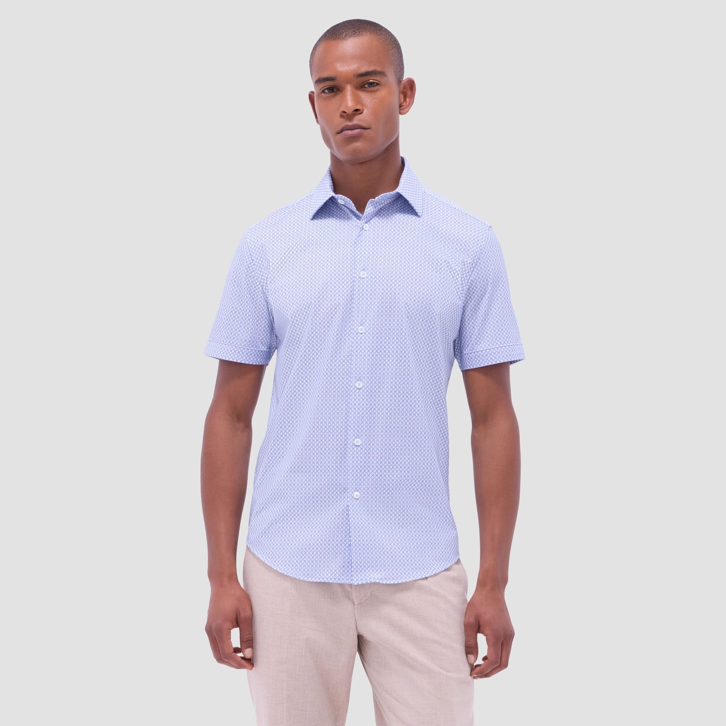 Bugatchi Miles Mosaic OoohCotton® Short-Sleeve Shirt Sky