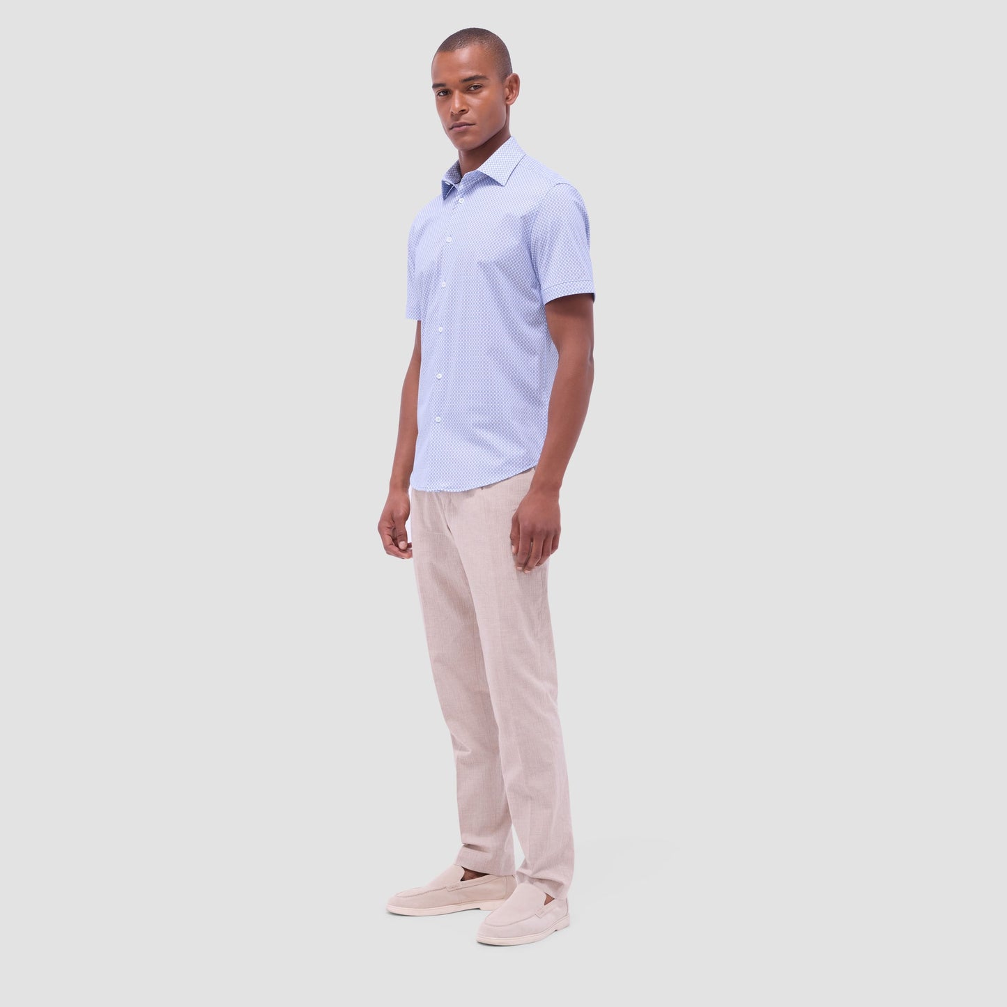 Bugatchi Miles Mosaic OoohCotton® Short-Sleeve Shirt Sky
