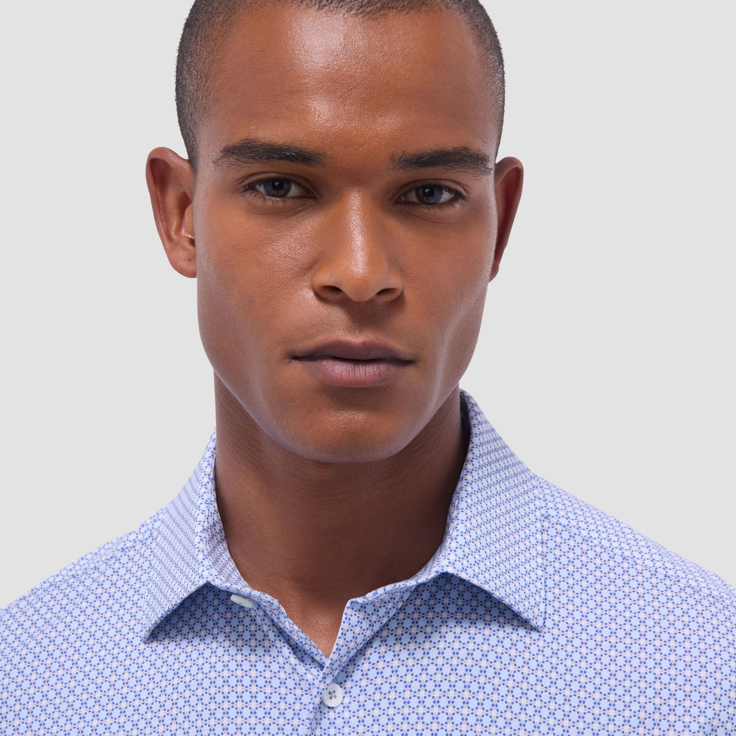 Bugatchi Miles Mosaic OoohCotton® Short-Sleeve Shirt Sky