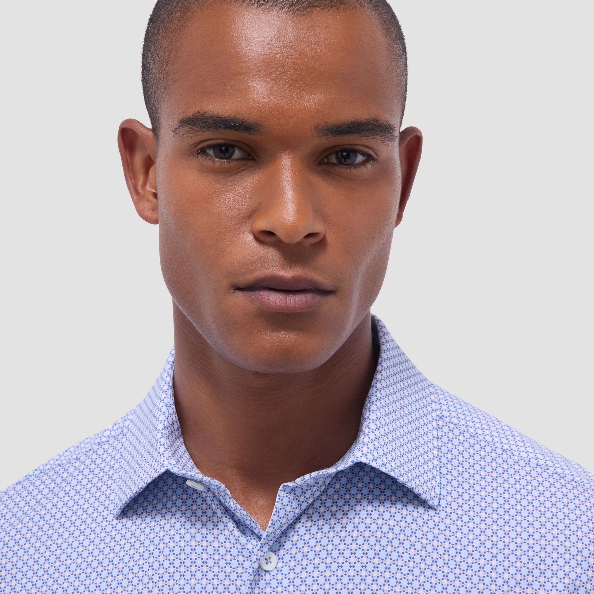 Bugatchi Miles Mosaic OoohCotton® Short-Sleeve Shirt Sky
