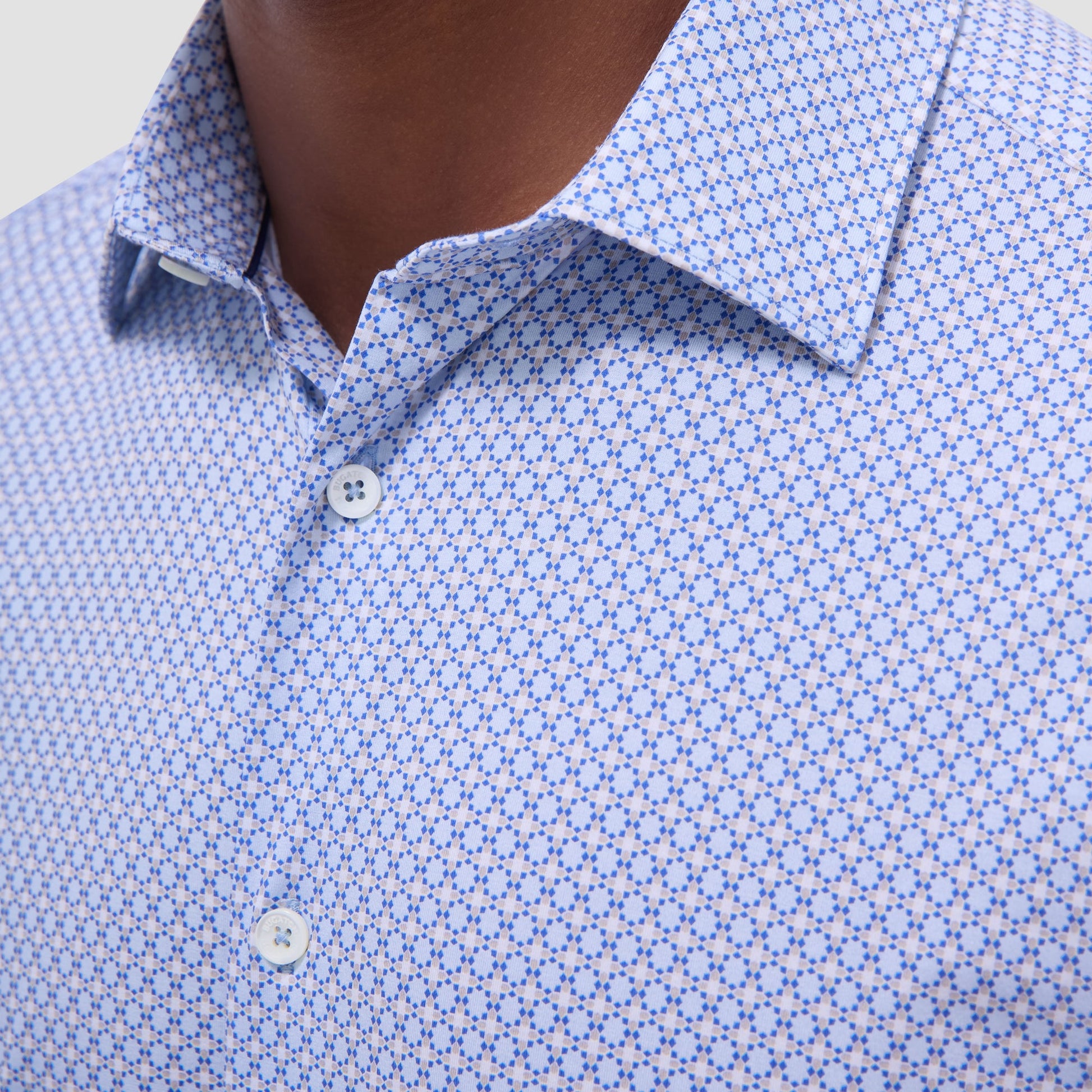 Bugatchi Miles Mosaic OoohCotton® Short-Sleeve Shirt Sky