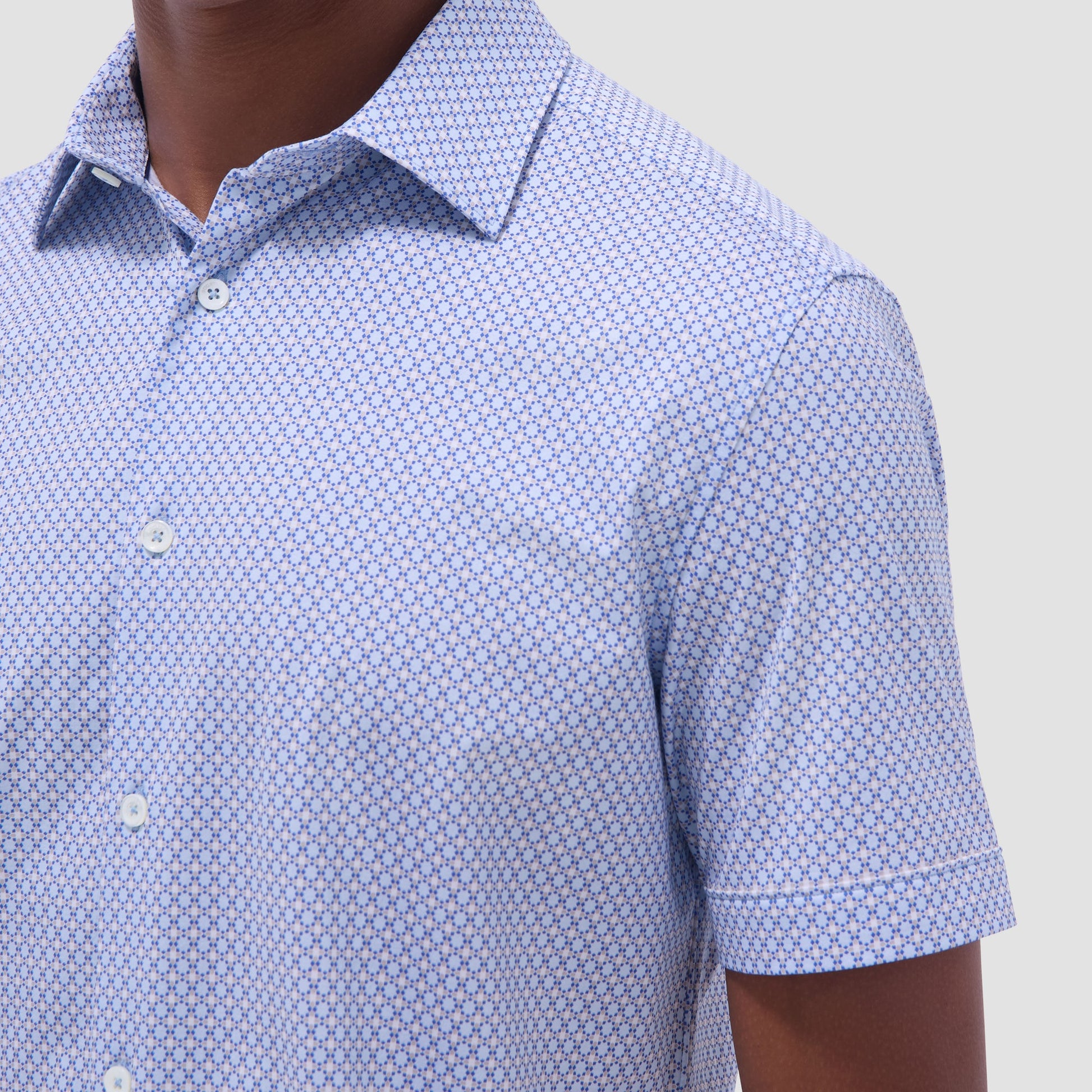 Bugatchi Miles Mosaic OoohCotton® Short-Sleeve Shirt Sky