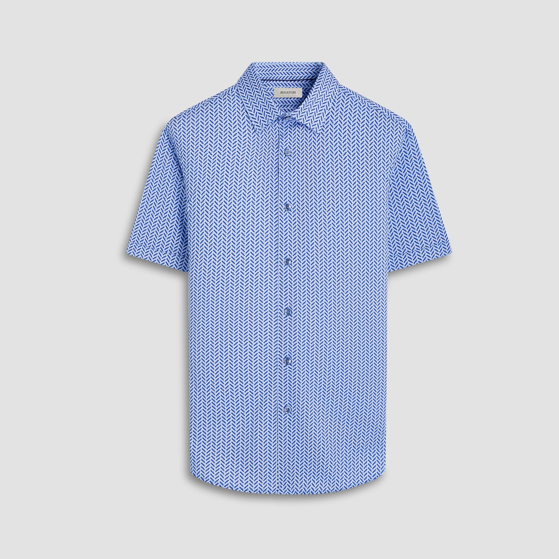Bugatchi Miles Geometric OoohCotton® Short-Sleeve Shirt Classic Blue