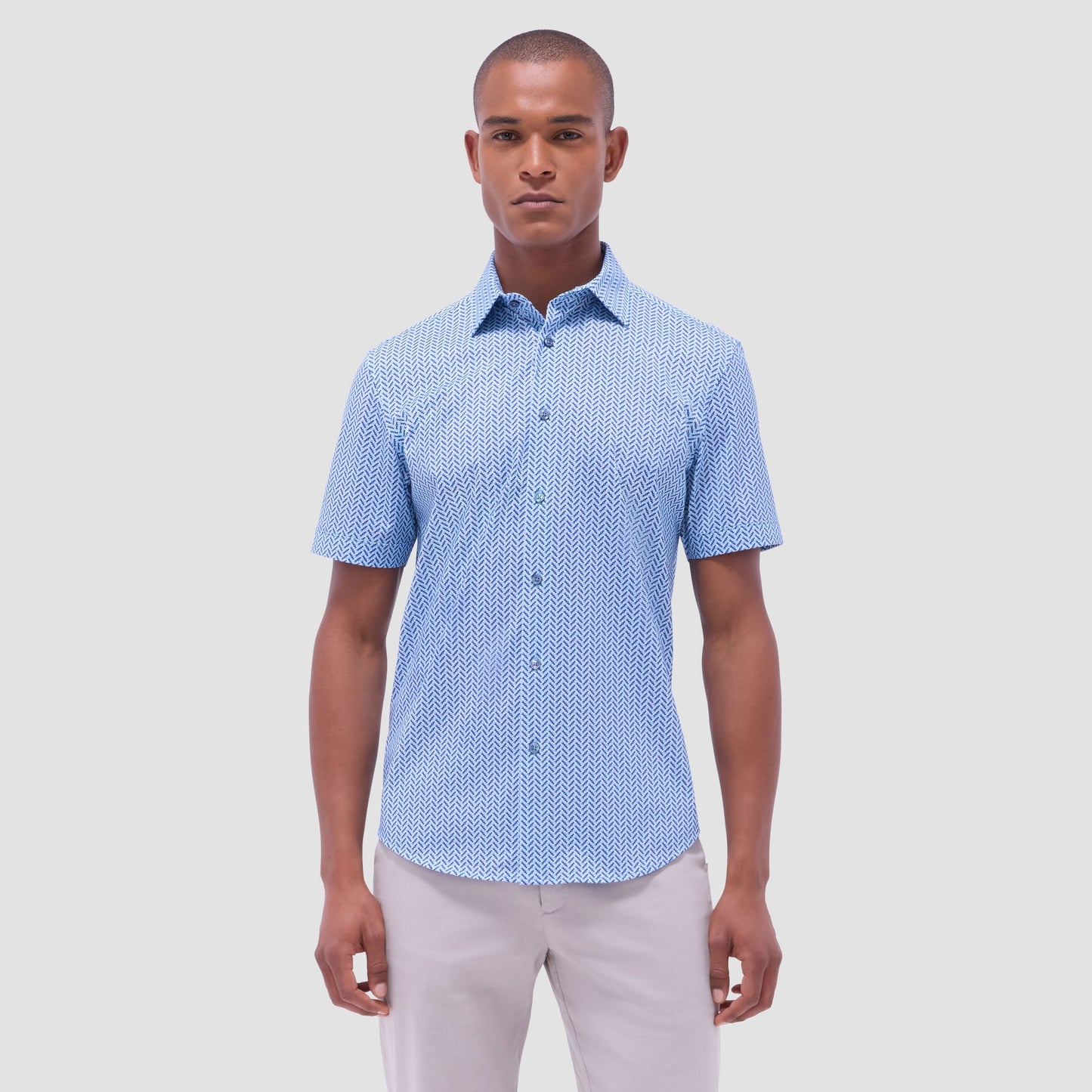 Bugatchi Miles Geometric OoohCotton® Short-Sleeve Shirt Classic Blue